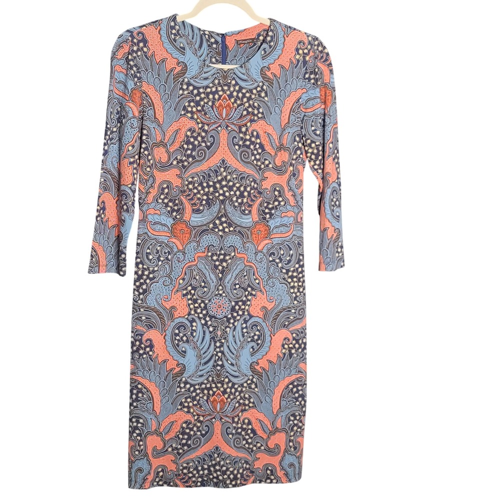 J. McLaughlin Sophia Dress Catalina Cloth XS Paisley 3/4‎ Sleeve Office Classic